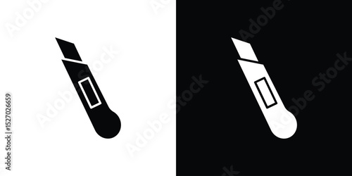Utility knife icon in flat version on black and white background