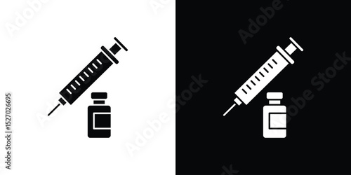 Vaccine vial icon in flat version on black and white background