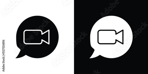 Video call icon in flat version on black and white background