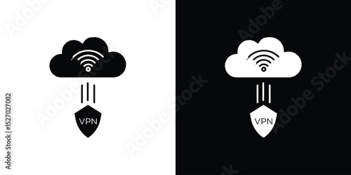 Vpn icon in flat version on black and white background