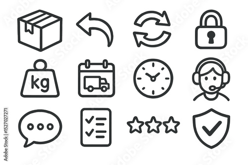 Delivery and customer service icon set on dark background