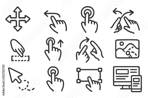 Touchscreen gesture icons for swipe and zoom interactions