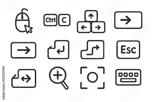 Computer icons: mouse, keyboard, arrows, zoom, escape, controls