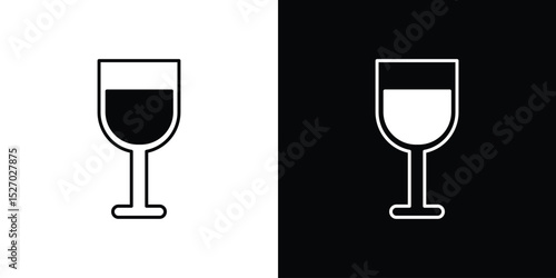 Wine glass icon in flat version on black and white background