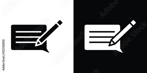 Write comment icon in flat version on black and white background