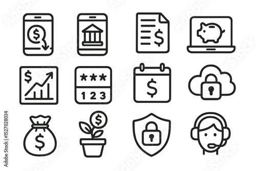 Financial and security icons set for banking and online transactions
