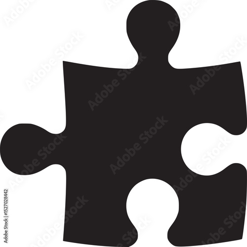 A single black jigsaw puzzle piece isolated on a white background in a simple close up view
