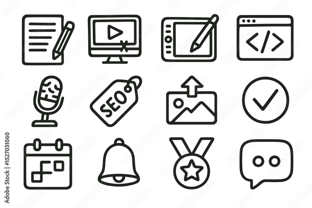 Fototapeta premium Digital media icons set on brown background highlighting seo and design