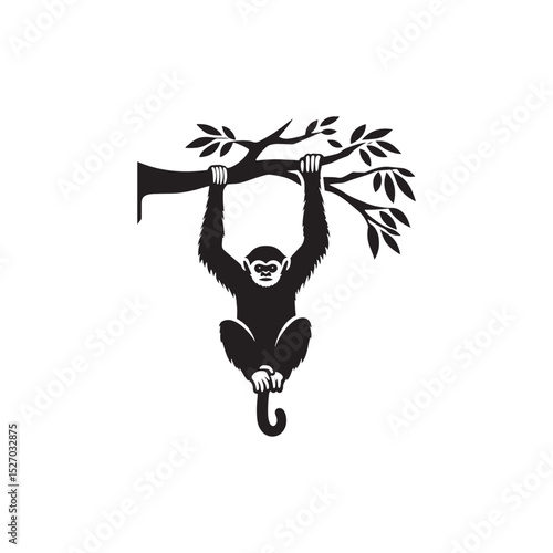 **"Energetic Gibbon Vector Silhouette: Agile Primate Design Featuring Long Arms, Dynamic Pose, and Playful Expression in Clean, Minimalist Style for Crafts and Digital Art"**
