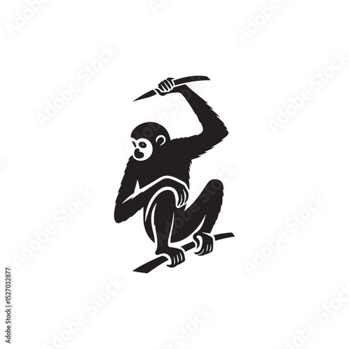 **"Energetic Gibbon Vector Silhouette: Agile Primate Design Featuring Long Arms, Dynamic Pose, and Playful Expression in Clean, Minimalist Style for Crafts and Digital Art"**
