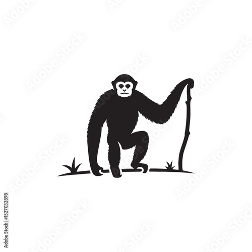 **"Energetic Gibbon Vector Silhouette: Agile Primate Design Featuring Long Arms, Dynamic Pose, and Playful Expression in Clean, Minimalist Style for Crafts and Digital Art"**
