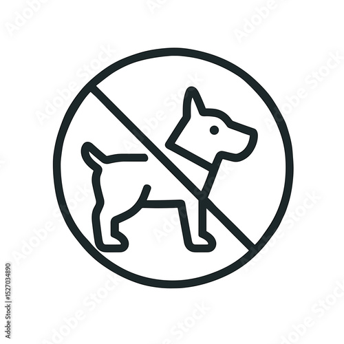 No dogs allowed line icon with crossed-out dog symbol representing pet restriction or prohibition sign