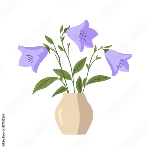 A Creeping Bellflower In A Vase illustration vector 2D flat, isolated on a white background.