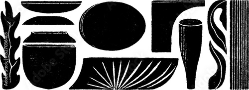 Folk art style illustration set featuring oval and rectangular geometric shapes for creative design