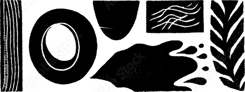 Folk art style hollow circle and abstract shapes illustration design