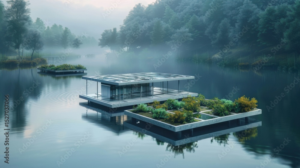 Fototapeta premium floating green data center powered by solar panels