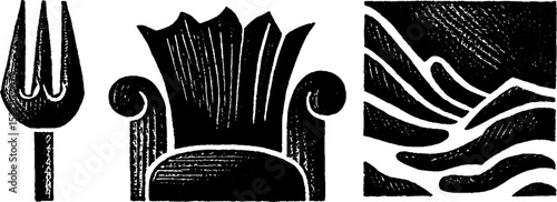 Folk art style woodcut illustration with texture