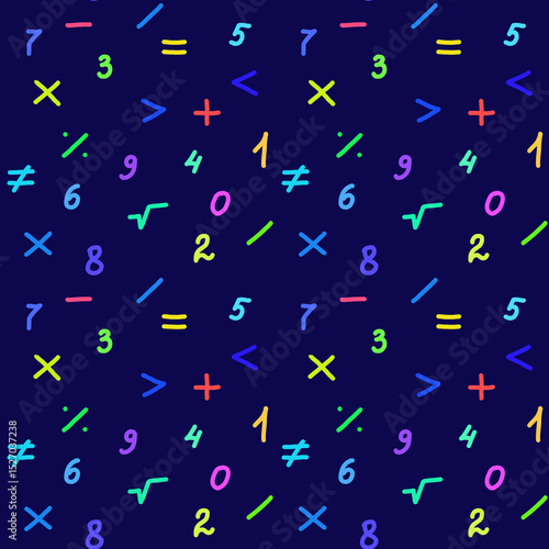 Fotografie Math Symbols Seamless Pattern: Playful Educational Design for Kids Fabrics, Fun Wall Decor and Interactive Product Styling