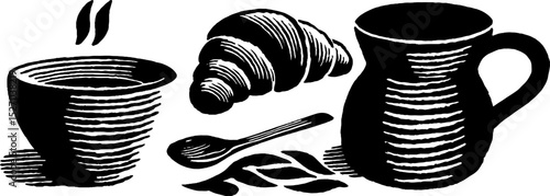 Neo folk art style mocha and pastry set for design and decoration
