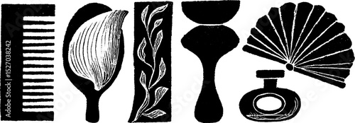 Neo folk art style illustration set featuring diverse decorative objects