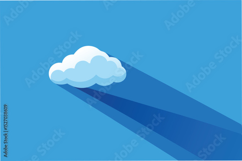 One fluffy white cloud hovers against a solid blue backdrop, casting a long shadow on a sunny day, rendered in a flat, minimalist vector style
