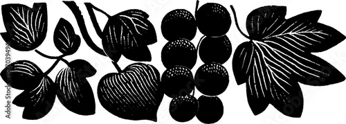 Neo folk art style botanical woodcut print design for creative projects