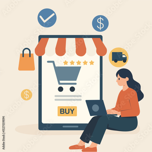 online shopping concept, E-Commerce Concept Vector Illustration