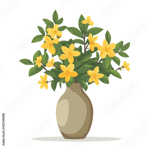 A Carolina Jessamine In A Vase vector 2D flat illustration, isolated on a white background.