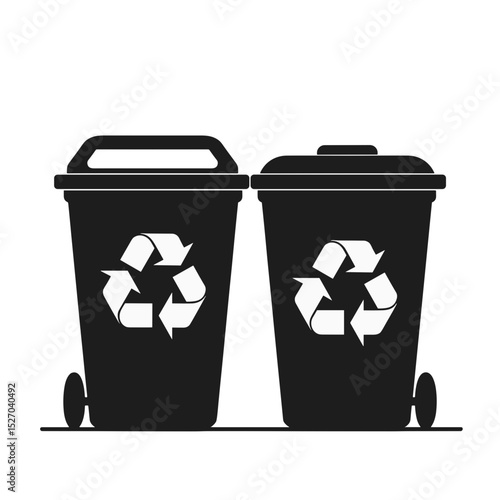 Two recycling bins with symbols for waste separation  