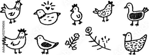 Quirky sketches of hens and chicks collection for fun and creative designs