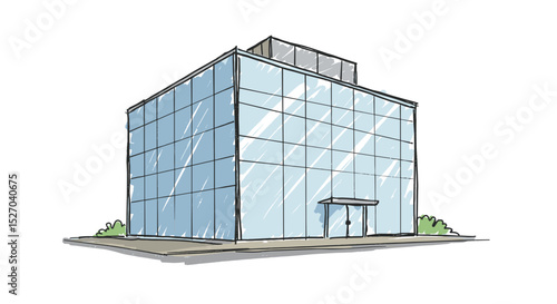 Modern office building design with glass facade and entrance  