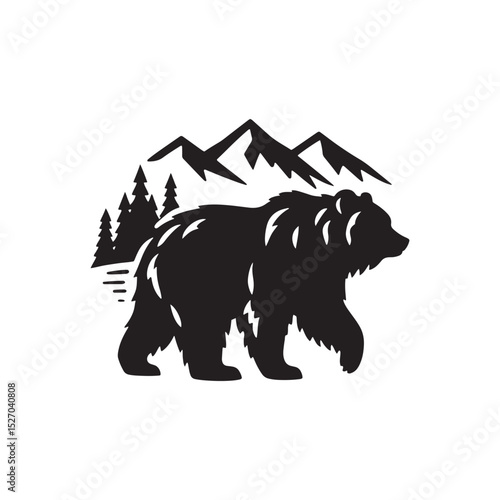**"Powerful Grizzly Bear Vector Silhouette: Massive Wild Bear Design Featuring Strong Build, Intimidating Stance, and Natural Majesty in Clean, Minimalist Style for Crafts and Digital Art"**

