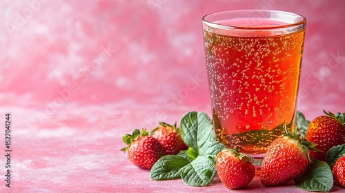 Refreshing strawberry drink with fresh strawberries and mint.