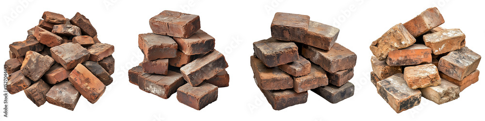 set of Separated, broken bricks, pile of bricks, pile of old bricks, separated bricks, red bricks of broken wall, old red bricks, on a transparent backgrounds set of Separated, broken bricks, pile of bricks, pile of old bricks, separated bricks, red bricks of broken wall, old red bricks, on a transparent backgrounds