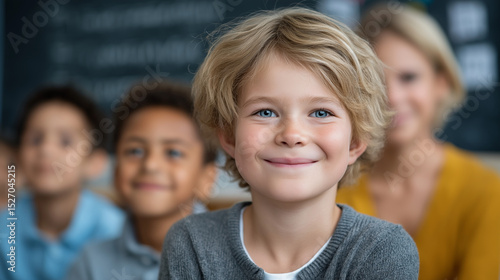 Engaged Elementary Students Listening to Teacher in Bright Classroom