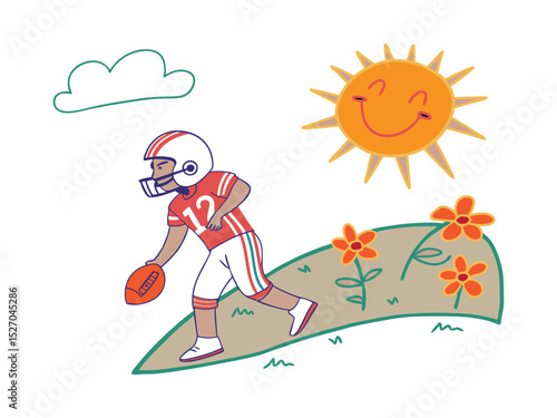 Illustration of a Football Player Running on a Sunny Day
