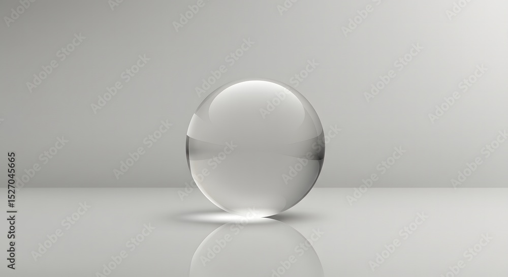 Single Glass Ball with Light Reflection Isolated on White Background Displaying Clarity Simplicity and Minimalist Approach Conceptual Presentation Single Glass Ball with Light Reflection Isolated on White Background Displaying Clarity Simplicity and Minimalist Approach Conceptual Presentation
