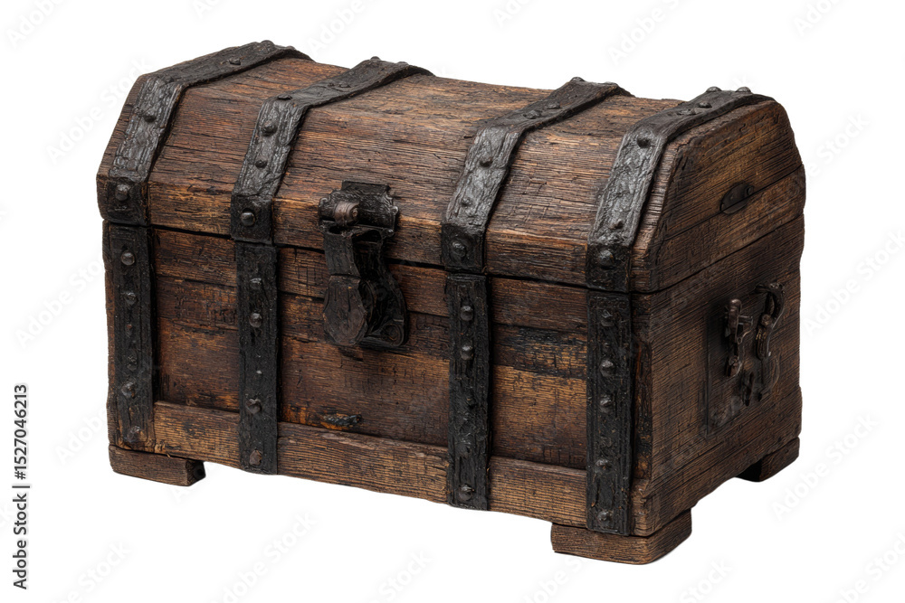 A wooden chest with a metal lock A wooden chest with a metal lock