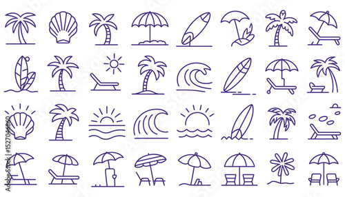 Fotografie A vector set of summer travel and beach icons, perfect for a fun holiday illustr
