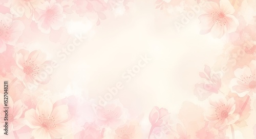 Delicate pastel floral watercolor arrangement featuring soft pink cherry blossoms and warm peach tones in a romantic aesthetic