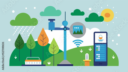 An image of an automated weather station providing realtime data on temperature humidity and precipitation to inform nutrient management decisions.. Vector illustration