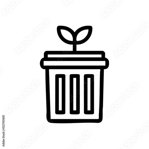 Vector icon of a compost bin with a green sprout emerging from the top. Ideal logo for recycling, organic waste, and environmental initiatives.



