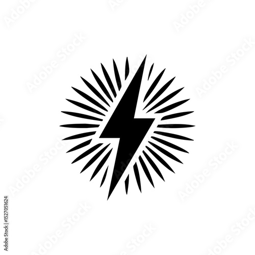 Bold lightning bolt icon radiating energy with minimalist burst lines. High-impact logo of electricity or power in a clean black outline.



