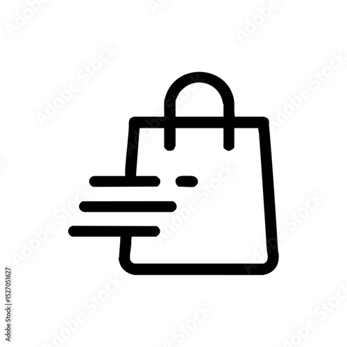 Minimalist delivery bag icon with dynamic motion lines. Clean icon of a shopping bag symbolizing quick delivery or express service.



