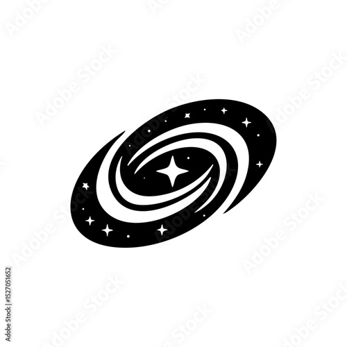 Minimalist galaxy vector icon featuring spiral star formations.

