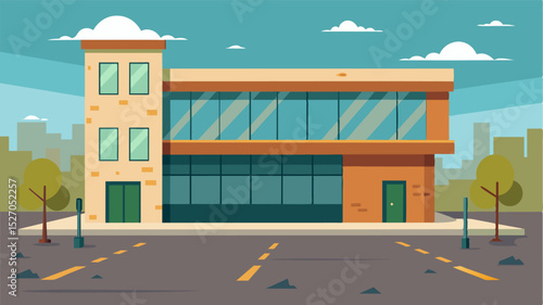 A neglected office building its windows boarded up and its parking lot empty a clear indication that the oncebustling headquarters of the grain depot is now closed for business.. Vector illustration