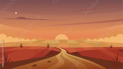 A distant horizon with no sign of crops or harvest evoking a sense of desolation and fear of food shortages.. Vector illustration
