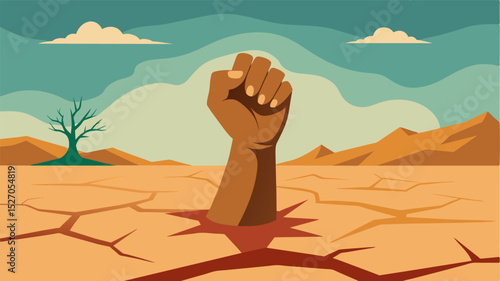 A firm grasp on the brittle lifeless dirt a reminder of the harsh reality of living in a droughtstricken region.. Vector illustration