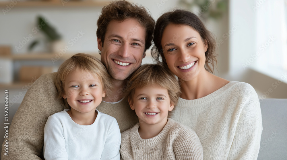 A joyful family enjoying time together on a cozy sofa at home A joyful family enjoying time together on a cozy sofa at home