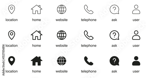 Contact us icon. Web icons set , name, home, call, email, address, location, globe, chatting, phone, faq, ask, question mark, website, icon . Communication contact information icon. Business card icon